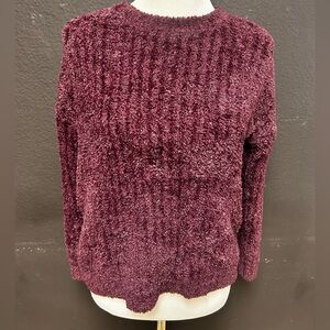 Express burgundy purple  fuzzy crew neck sweater Med